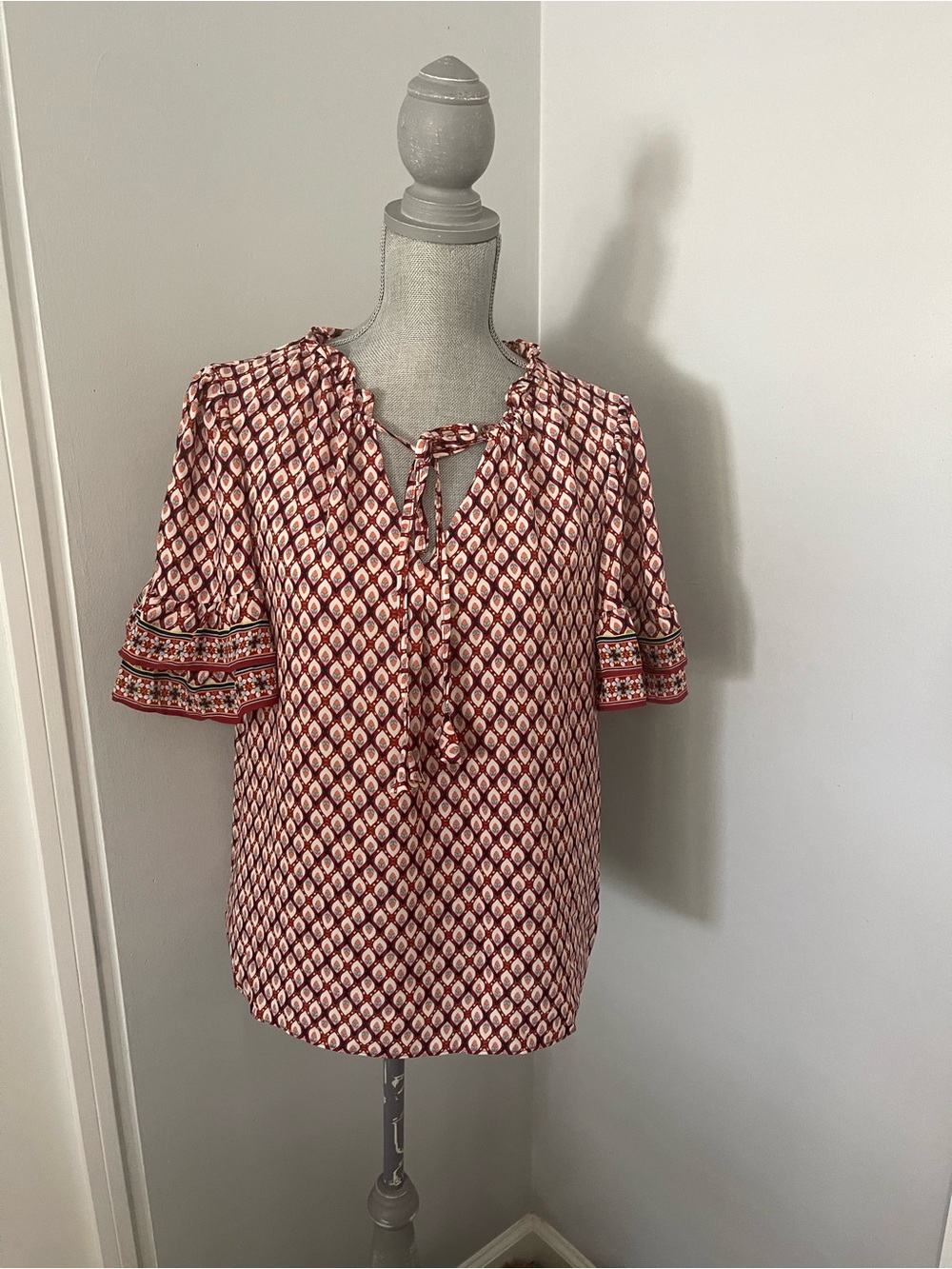 Max Studio Red & White Geometric Print Tunic Blouse – NWT
